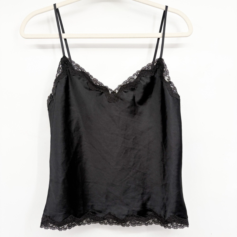 Victorias Secret Womens Y2K Whimsigoth Black Lace Trim Satin Coquette Cami Top S